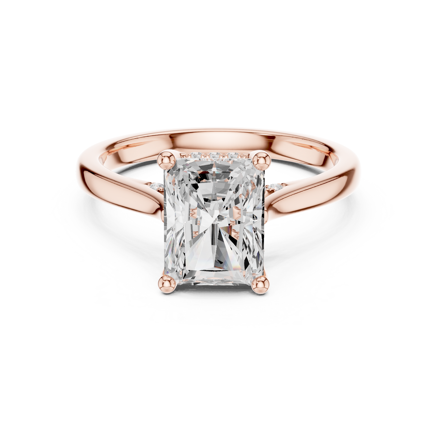 2.15ctw Radiant Cut Diamond Pave Solitaire Hidden Halo Ring | Yellow Gold