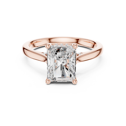 2.15ctw Radiant Cut Diamond Pave Solitaire Hidden Halo Ring | Yellow Gold