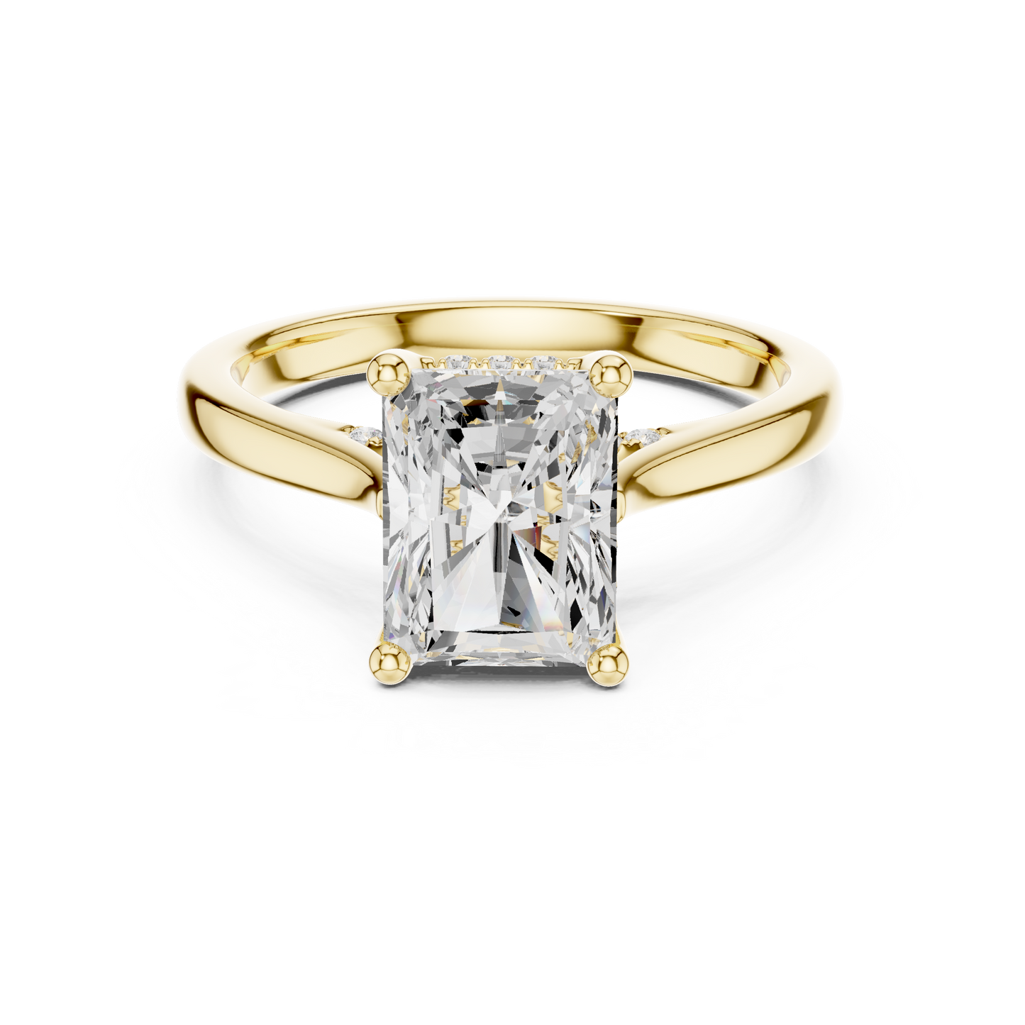 2.15ctw Radiant Cut Diamond Pave Solitaire Hidden Halo Ring | Yellow Gold