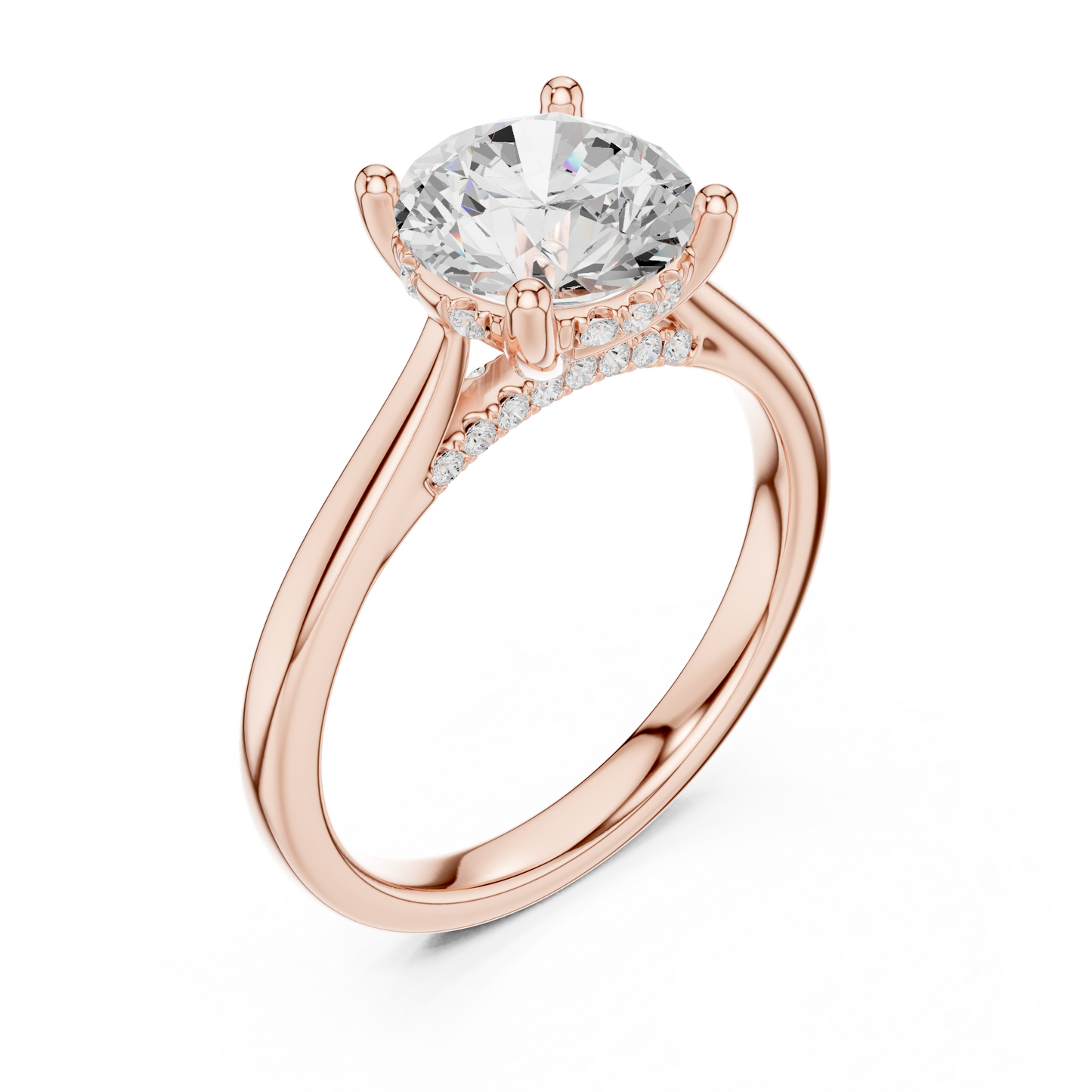 2.13ctw Round Cut Diamond Pave Solitaire Hidden Halo Ring | Yellow Gold