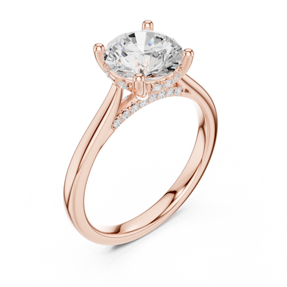 2.13ctw Round Cut Diamond Pave Solitaire Hidden Halo Ring | Yellow Gold