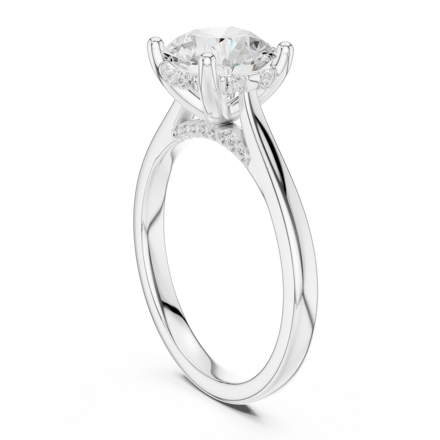 2.13ctw Round Cut Diamond Pave Solitaire Hidden Halo Ring | Yellow Gold