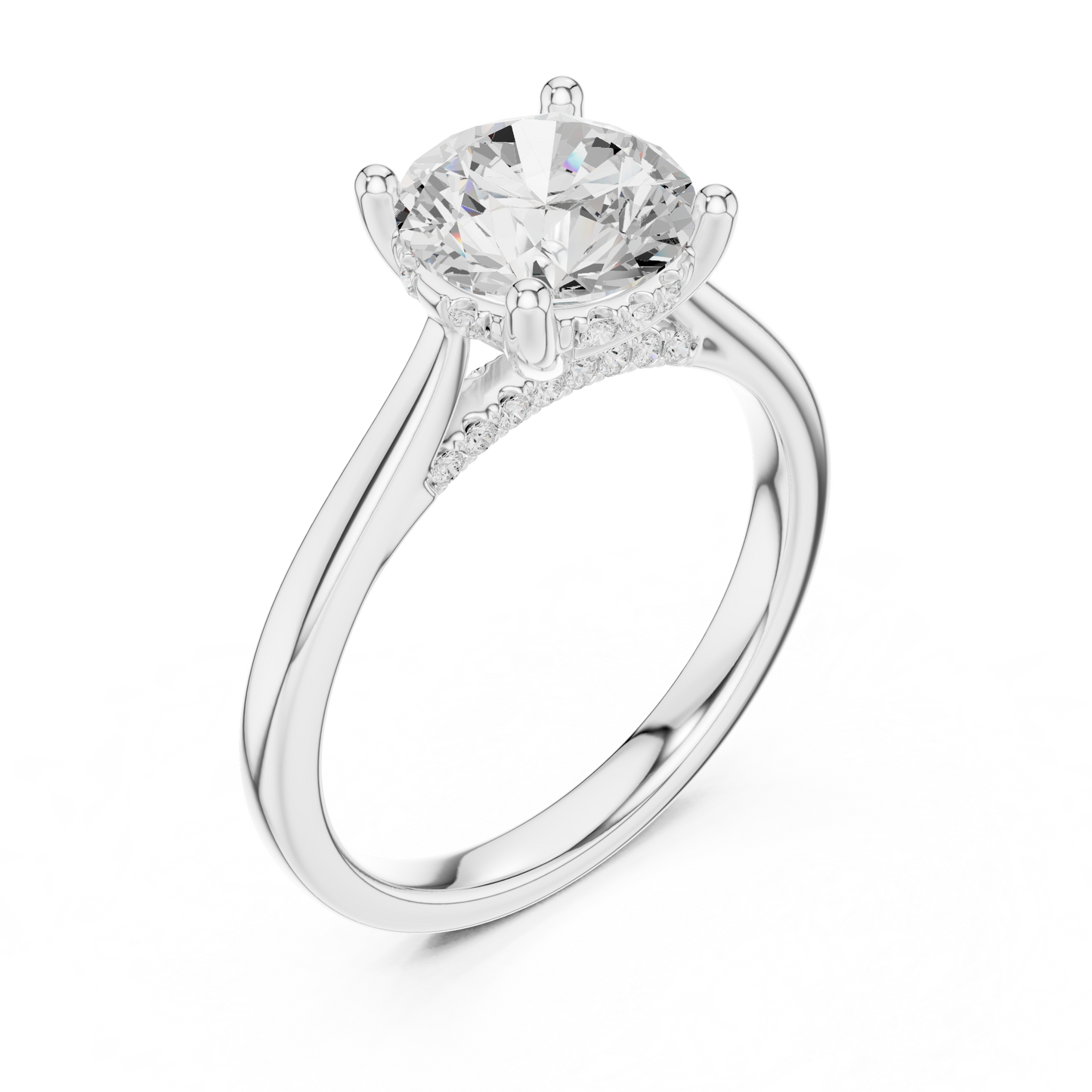 2.13ctw Round Cut Diamond Pave Solitaire Hidden Halo Ring | Yellow Gold