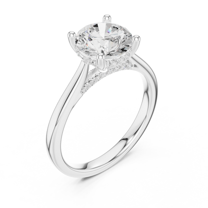 2.13ctw Round Cut Diamond Pave Solitaire Hidden Halo Ring | Yellow Gold