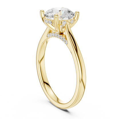 2.13ctw Round Cut Diamond Pave Solitaire Hidden Halo Ring | Yellow Gold