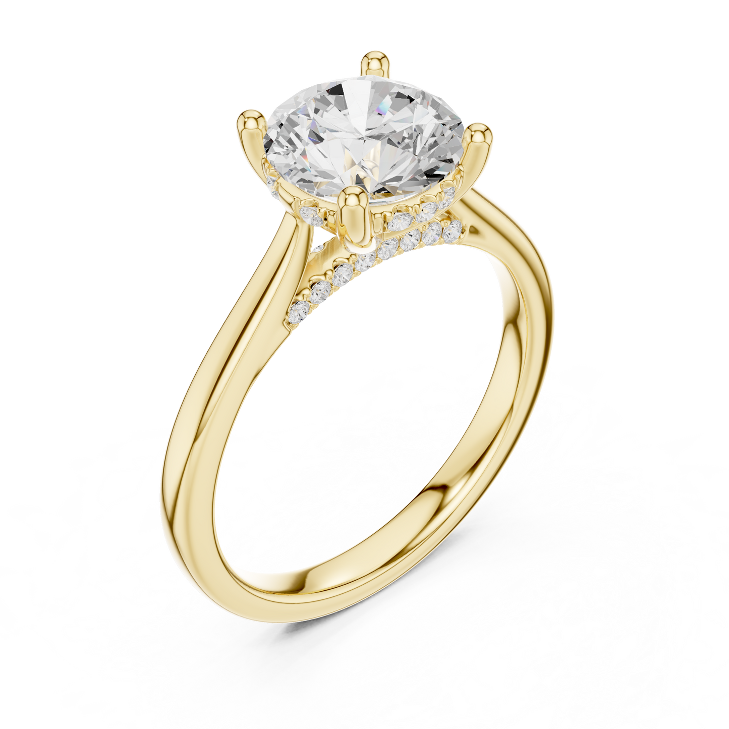 2.13ctw Round Cut Diamond Pave Solitaire Hidden Halo Ring | Yellow Gold