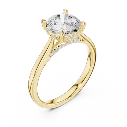 2.13ctw Round Cut Diamond Pave Solitaire Hidden Halo Ring | Yellow Gold