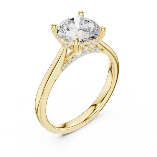 2.13ctw Round Cut Diamond Pave Solitaire Hidden Halo Ring | Yellow Gold