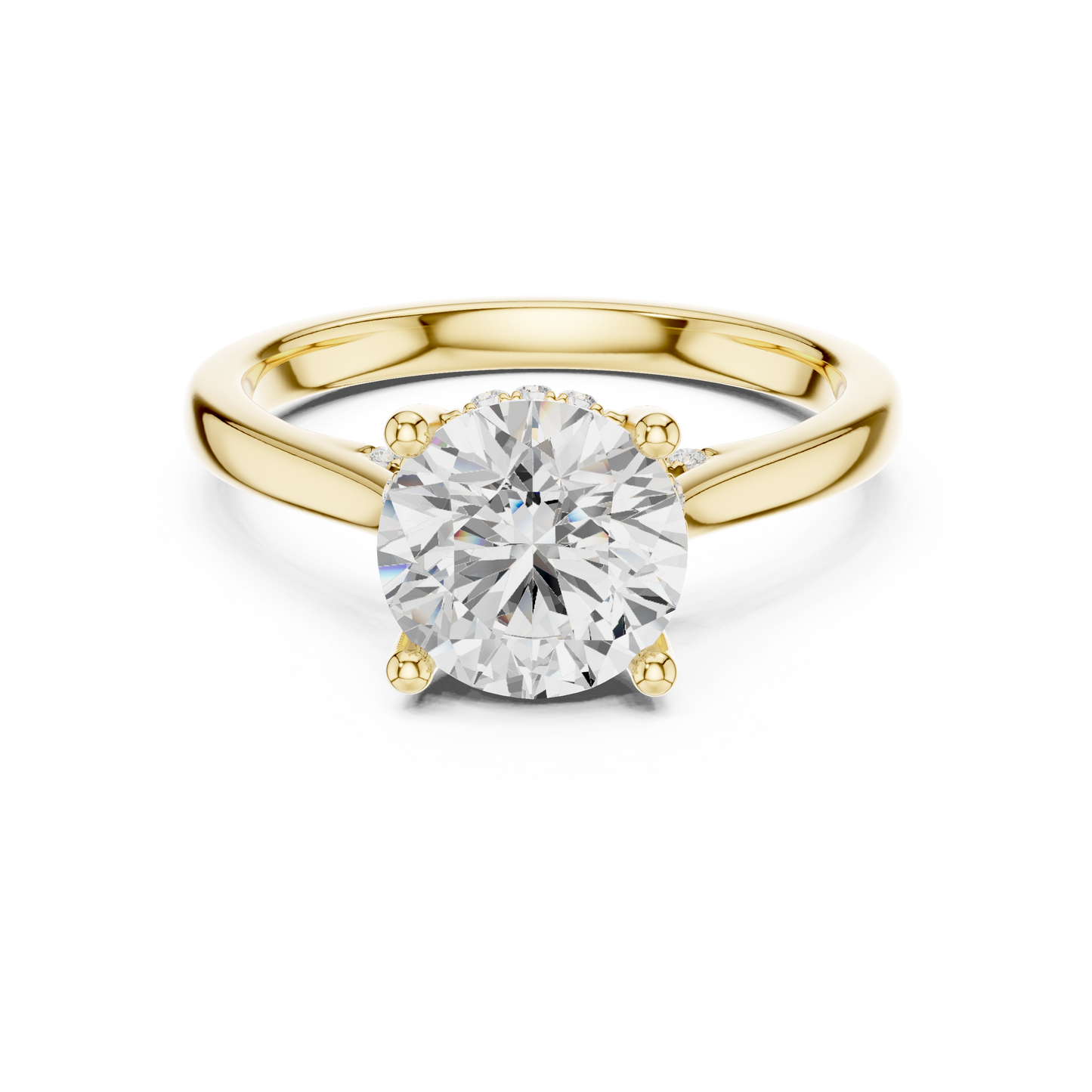 2.13ctw Round Cut Diamond Pave Solitaire Hidden Halo Ring | Yellow Gold