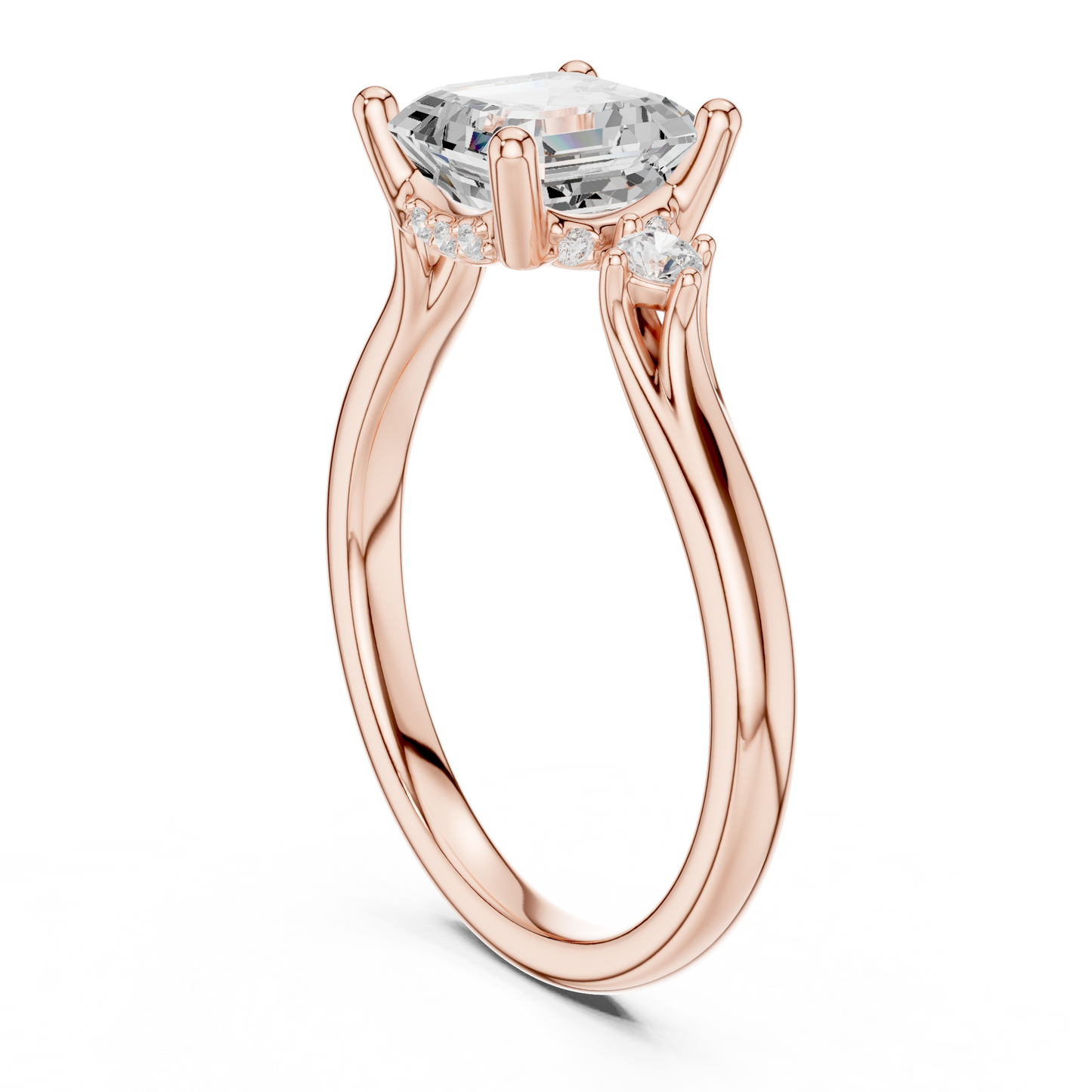 2.16ctw Asscher Cut Three-Stone Ring with Hidden Halo | Yellow Gold