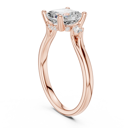2.16ctw Asscher Cut Three-Stone Ring with Hidden Halo | Yellow Gold
