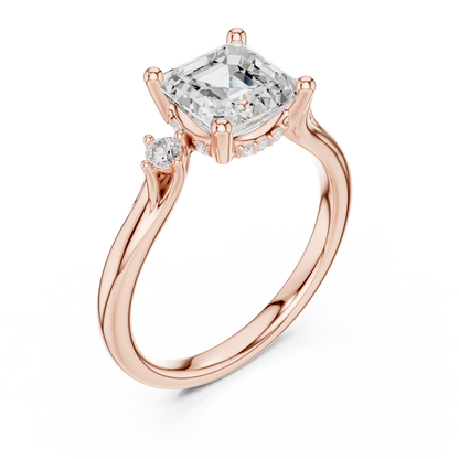 2.16ctw Asscher Cut Three-Stone Ring with Hidden Halo | Yellow Gold