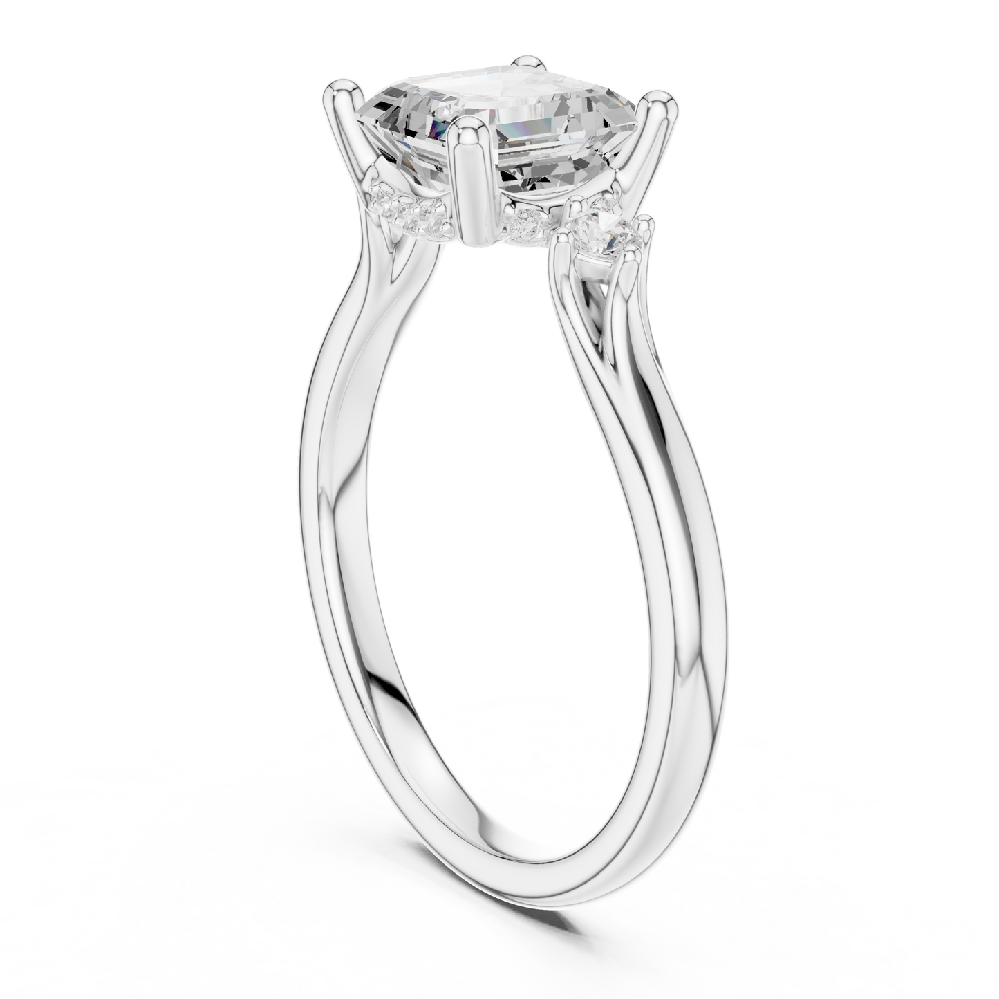 2.16ctw Asscher Cut Three-Stone Ring with Hidden Halo | Yellow Gold