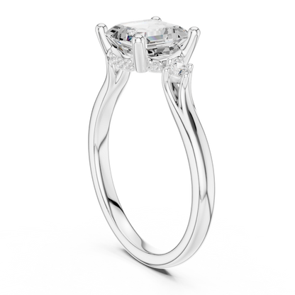 2.16ctw Asscher Cut Three-Stone Ring with Hidden Halo | Yellow Gold