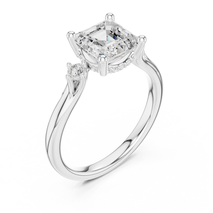 2.16ctw Asscher Cut Three-Stone Ring with Hidden Halo | Yellow Gold