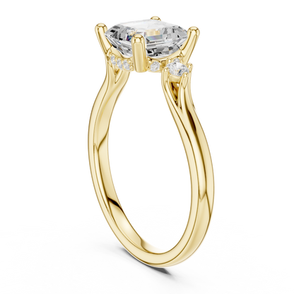 2.16ctw Asscher Cut Three-Stone Ring with Hidden Halo | Yellow Gold