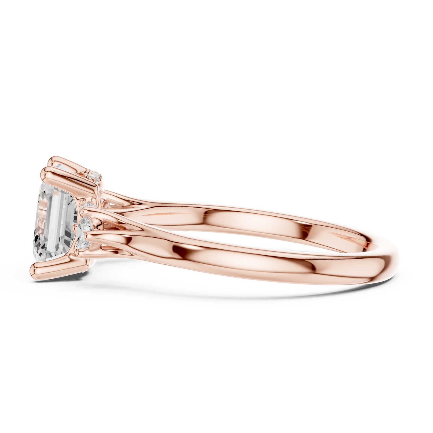 2.16ctw Asscher Cut Three-Stone Ring with Hidden Halo | Yellow Gold