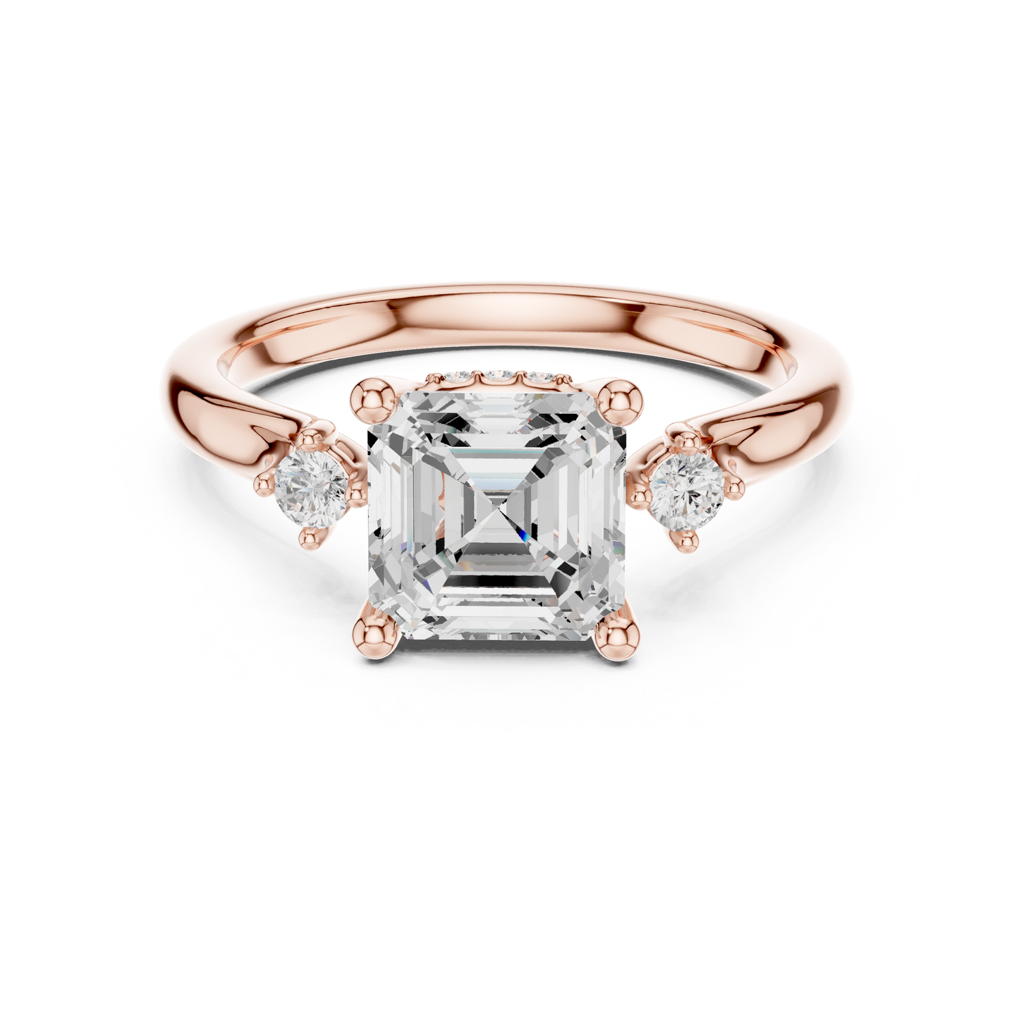 2.16ctw Asscher Cut Three-Stone Ring with Hidden Halo | Yellow Gold