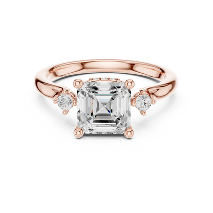 2.16ctw Asscher Cut Three-Stone Ring with Hidden Halo | Yellow Gold