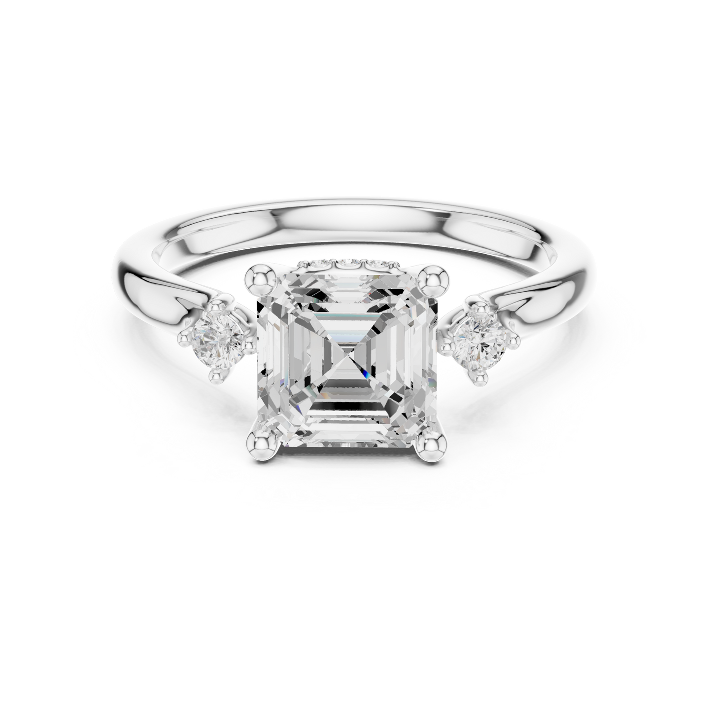 2.16ctw Asscher Cut Three-Stone Ring with Hidden Halo | Yellow Gold