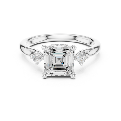 2.16ctw Asscher Cut Three-Stone Ring with Hidden Halo | Yellow Gold