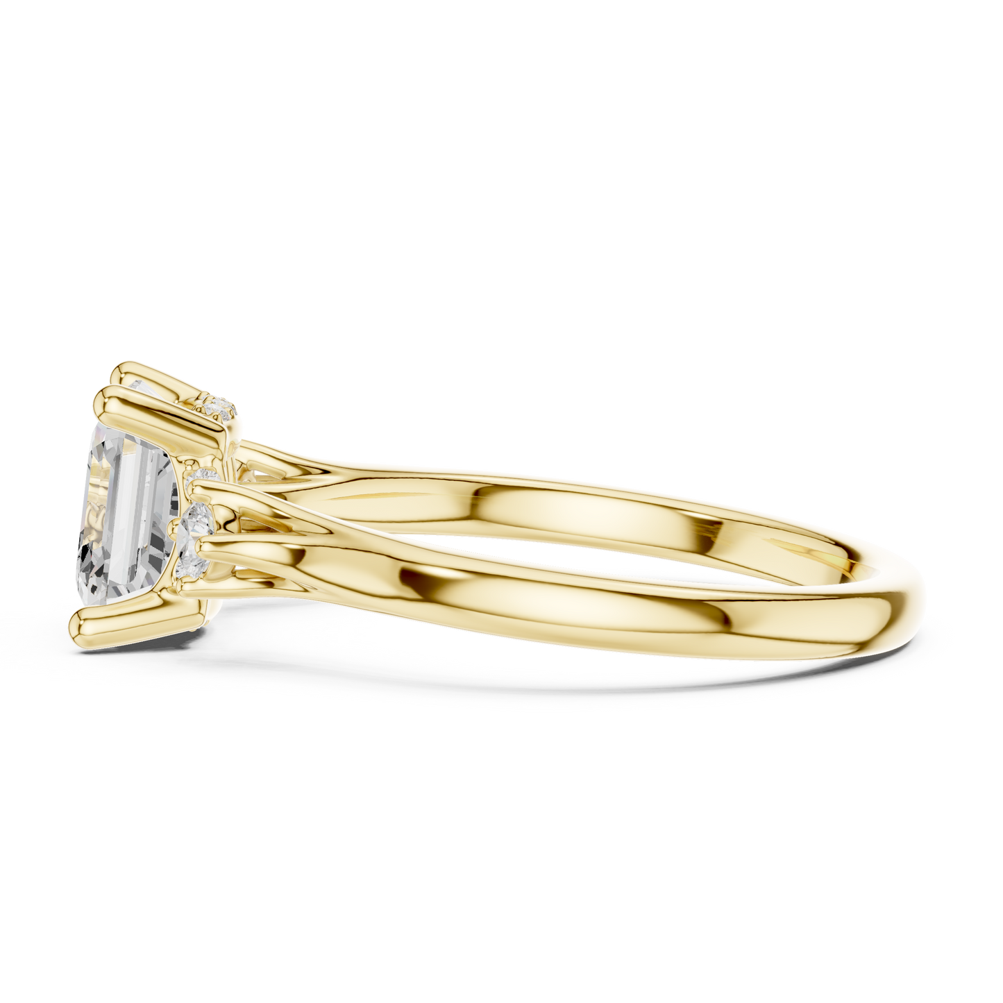 2.16ctw Asscher Cut Three-Stone Ring with Hidden Halo | Yellow Gold