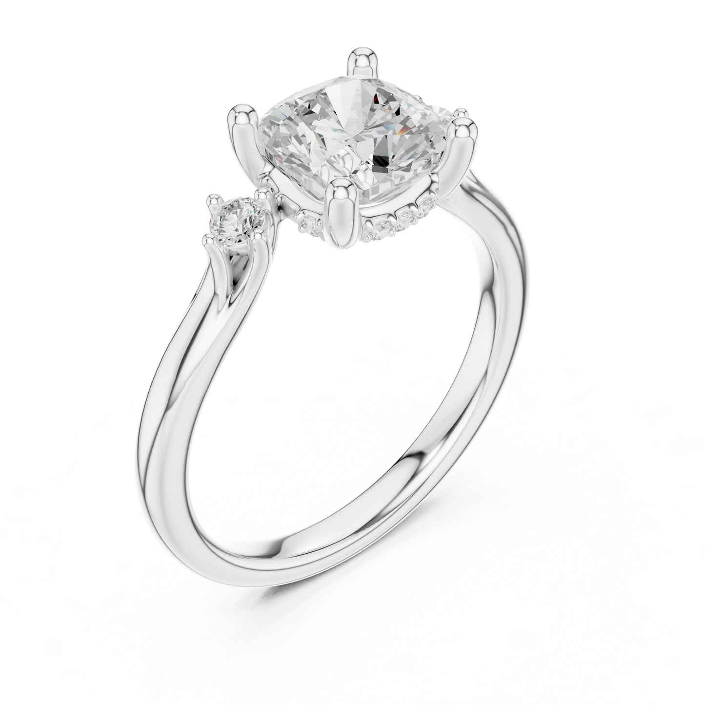 2.16ctw Cushion Cut Three-Stone Ring with Hidden Halo | Yellow Gold