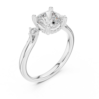 2.16ctw Cushion Cut Three-Stone Ring with Hidden Halo | Yellow Gold