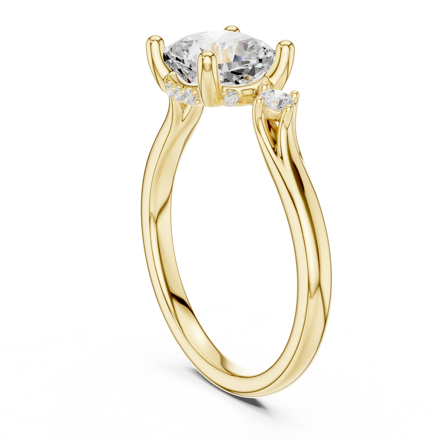 2.16ctw Cushion Cut Three-Stone Ring with Hidden Halo | Yellow Gold