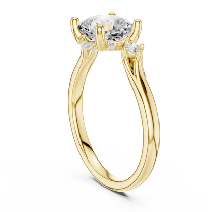 2.16ctw Cushion Cut Three-Stone Ring with Hidden Halo | Yellow Gold
