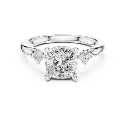 2.16ctw Cushion Cut Three-Stone Ring with Hidden Halo | Yellow Gold