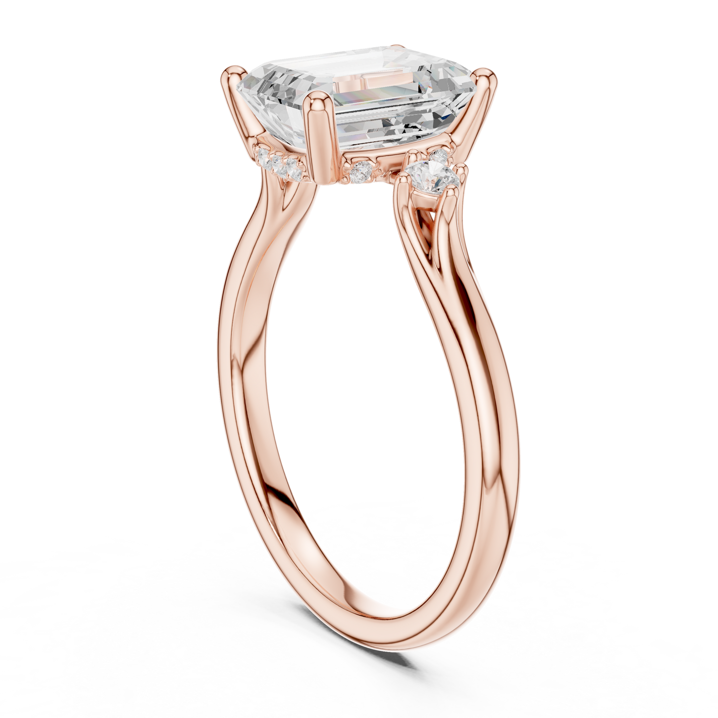 2.16ctw Emerald Cut Three-Stone Ring with Hidden Halo | Yellow Gold