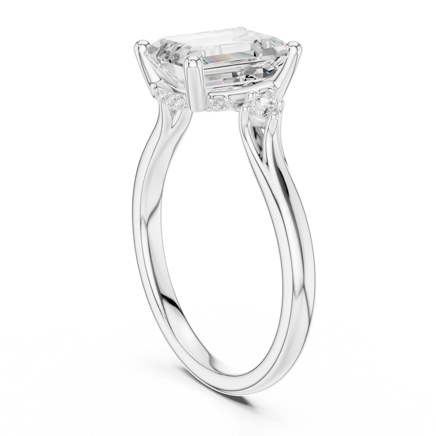 2.16ctw Emerald Cut Three-Stone Ring with Hidden Halo | Yellow Gold