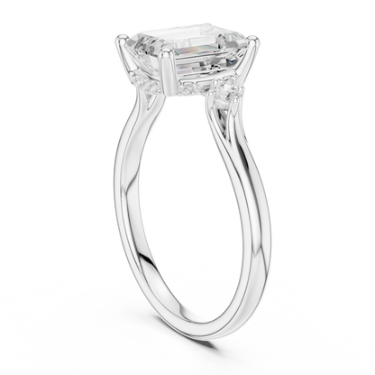 2.16ctw Emerald Cut Three-Stone Ring with Hidden Halo | Yellow Gold