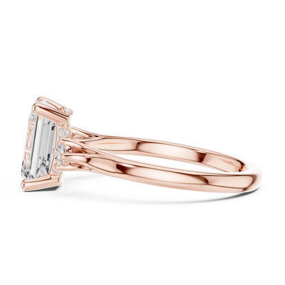 2.16ctw Emerald Cut Three-Stone Ring with Hidden Halo | Yellow Gold