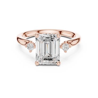 2.16ctw Emerald Cut Three-Stone Ring with Hidden Halo | Yellow Gold
