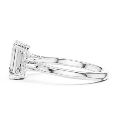 2.16ctw Emerald Cut Three-Stone Ring with Hidden Halo | Yellow Gold