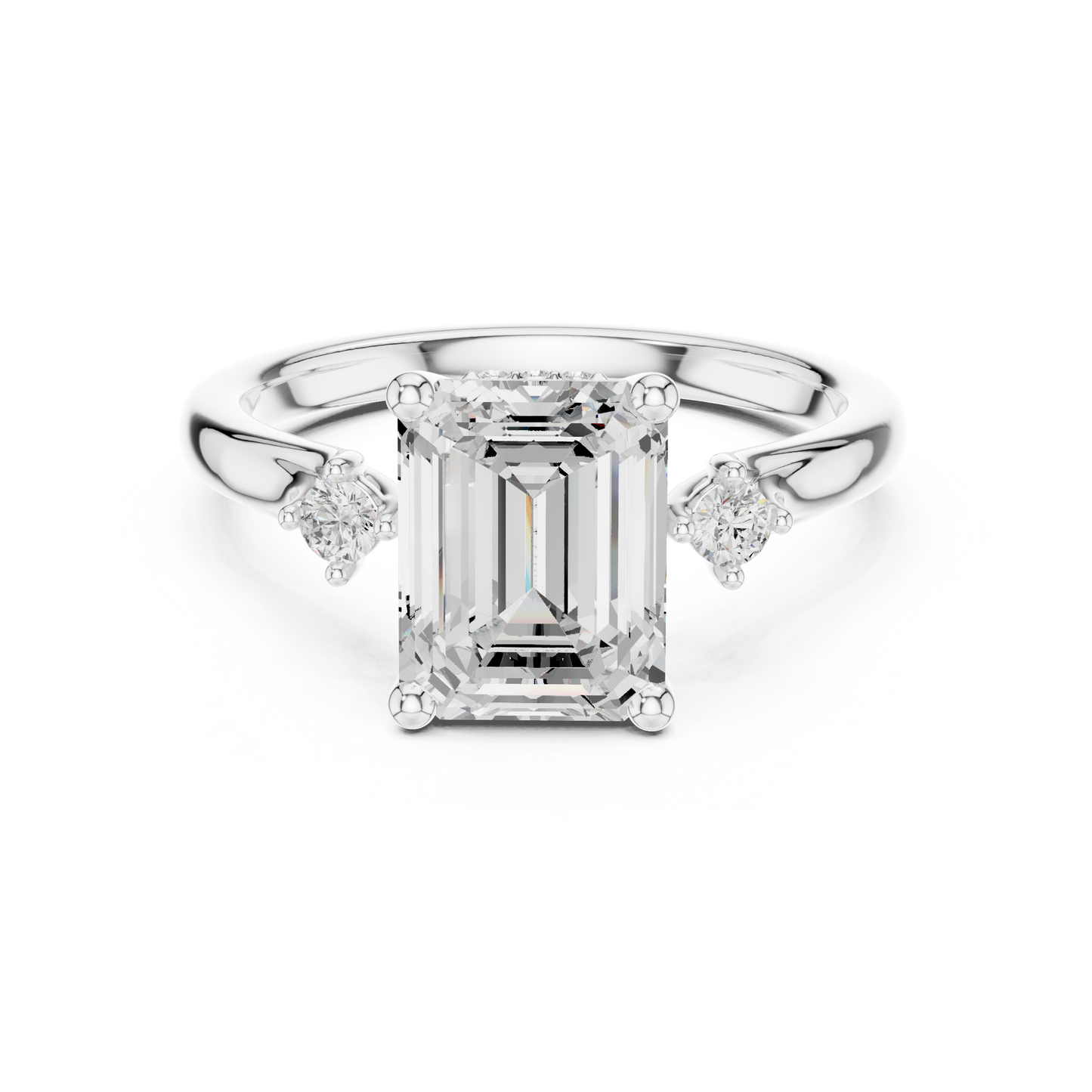 2.16ctw Emerald Cut Three-Stone Ring with Hidden Halo | Yellow Gold