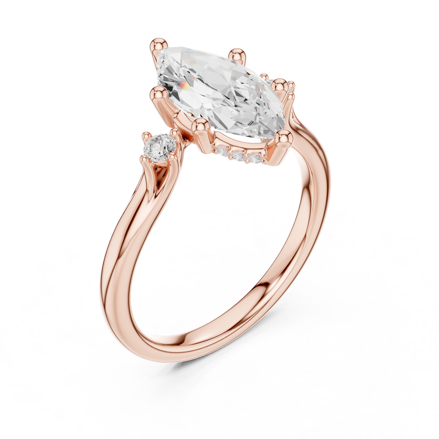 2.17ctw Marquise Cut Three-Stone Ring with Hidden Halo | Yellow Gold