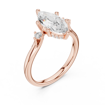 2.17ctw Marquise Cut Three-Stone Ring with Hidden Halo | Yellow Gold