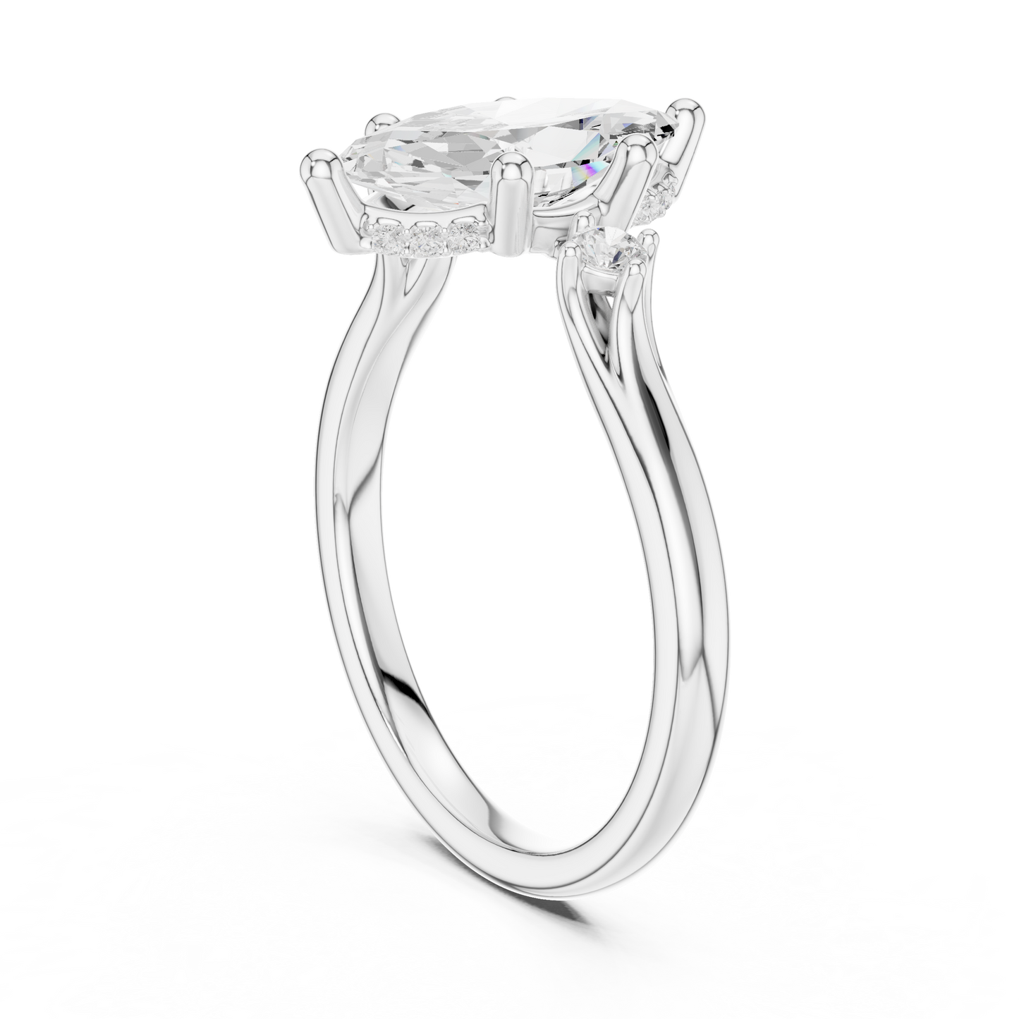 2.17ctw Marquise Cut Three-Stone Ring with Hidden Halo | Yellow Gold