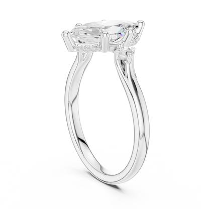 2.17ctw Marquise Cut Three-Stone Ring with Hidden Halo | Yellow Gold