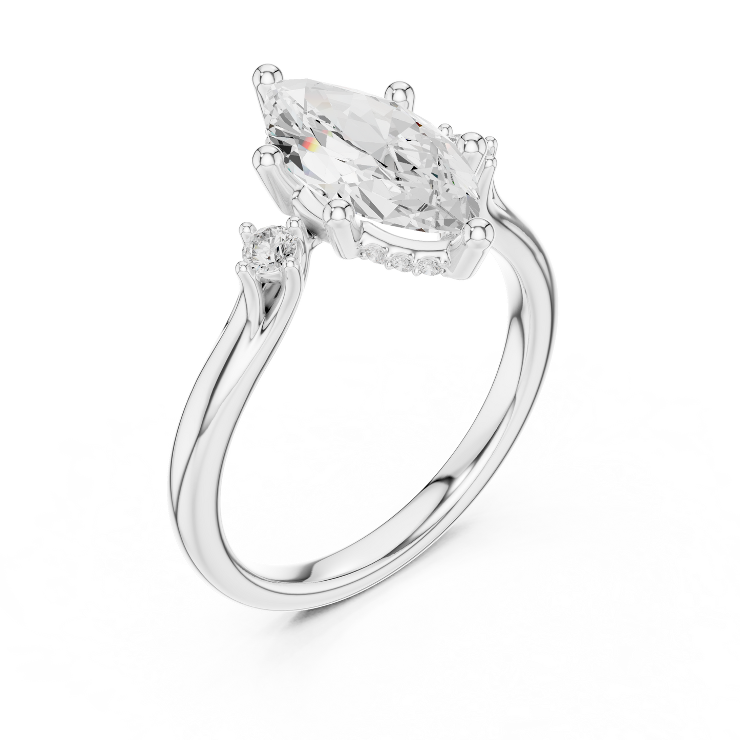 2.17ctw Marquise Cut Three-Stone Ring with Hidden Halo | Yellow Gold