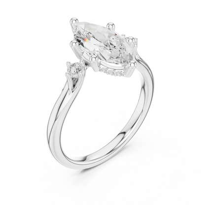 2.17ctw Marquise Cut Three-Stone Ring with Hidden Halo | Yellow Gold