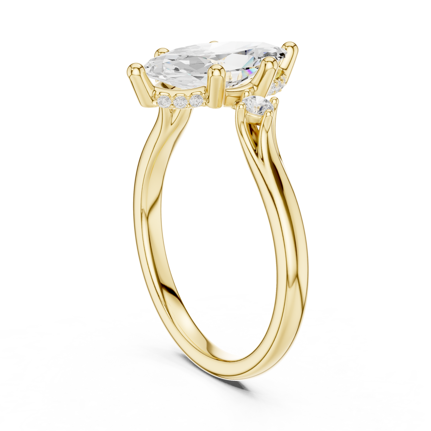 2.17ctw Marquise Cut Three-Stone Ring with Hidden Halo | Yellow Gold