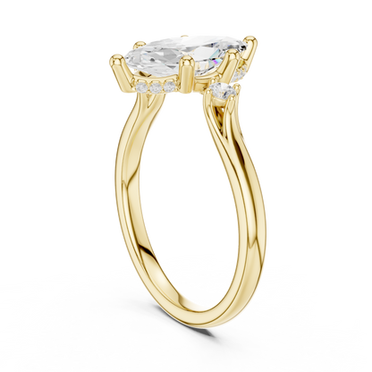 2.17ctw Marquise Cut Three-Stone Ring with Hidden Halo | Yellow Gold