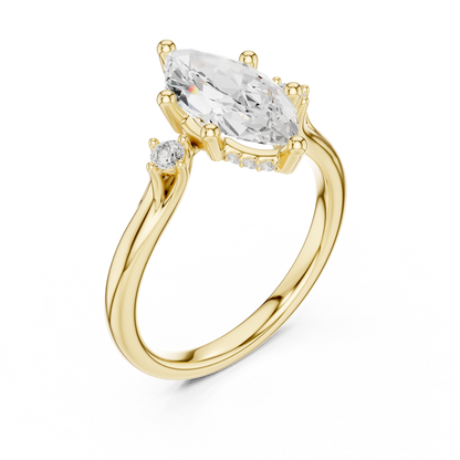 2.17ctw Marquise Cut Three-Stone Ring with Hidden Halo | Yellow Gold