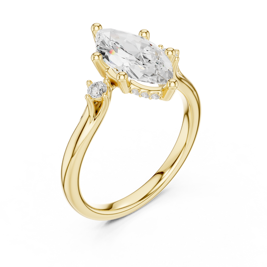 2.17ctw Marquise Cut Three-Stone Ring with Hidden Halo | Yellow Gold