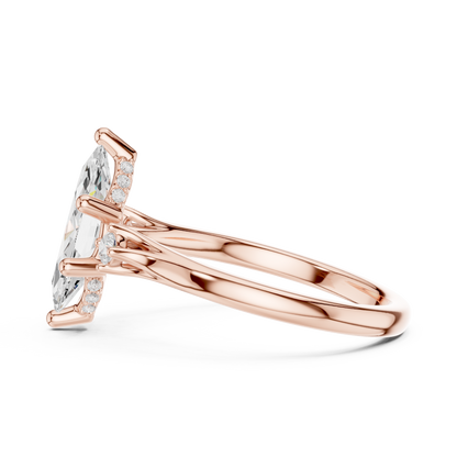2.17ctw Marquise Cut Three-Stone Ring with Hidden Halo | Yellow Gold