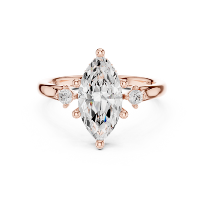 2.17ctw Marquise Cut Three-Stone Ring with Hidden Halo | Yellow Gold